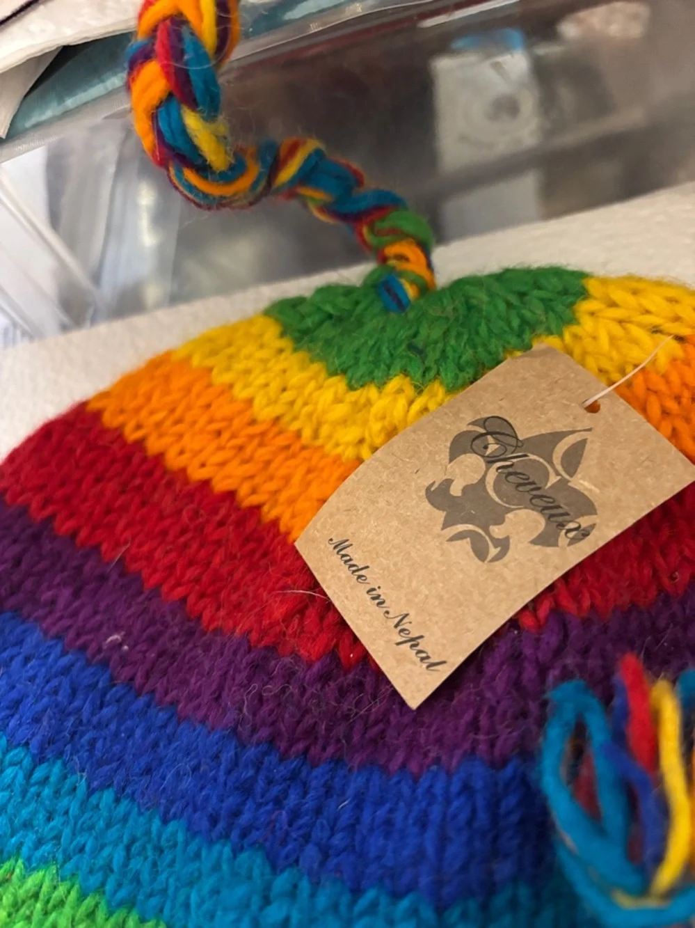 Handmade Rainbow Knit Sherpa Hat - Multicolor Softly Lined